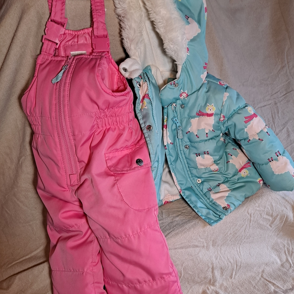 Carter's Girls Llama Jacket and Pink Snow Pants Set. Size 12m